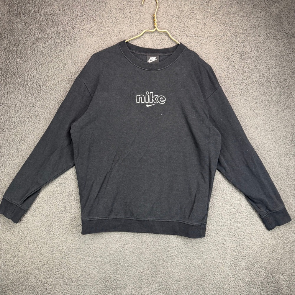 Nike Mens Small Black Crewneck Sweatshirt Embroidered Logo Pullover